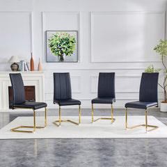 4-Pack Black PU Upholstered Dining Chairs - Modern High-Back Side Chairs with Luxury Gold-Plated Iron Tube Legs for Dining Room, Kitchen & Living Room