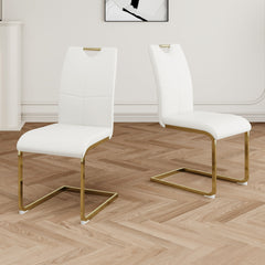 Modern Dining Chairs with Faux Leather Padded Seat Dining Living Room Chairs Upholstered Chair with gold Metal Legs Design for Kitchen, Living, Bedroom, Dining Room Side Chairs Set of 2
