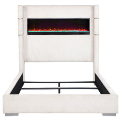 Judah Cream Upholstered Queen Flame Visualizer Bed