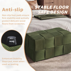 Ottoman Foot Rest Soft and Comfortable Ottoman Square Corduroy Woven Design Sofa Stool Green