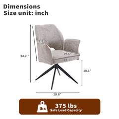 Fabric dining chair set of 2 modern soft cushioned rotating dining chairs, comfortable backrest armchair, kitchen/living room/home office wheelchair,Gray