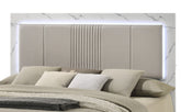 Mist Queen Bed – Two-Tone High-Gloss Marble & Lacquer Finish with LED Lighting, Padded Headboard (NJ Inventory)