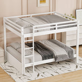 Wood Queen Size Bunk Bed with Ladder, White