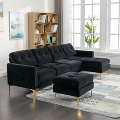 110.6" L-Shape Convertible Sectional Sofa Couch with Movable Ottoman for Living Room, Apartment, Office, Black