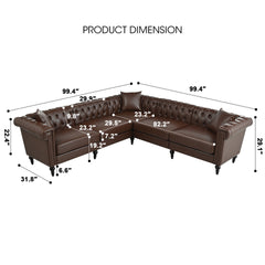 Sectional Sofa Couch for Living Room, L Shaped Reversible Modern Chesterfield Sofa with Rolled Arms and Nailhead, 5 Seat Tufted Couch for Small or Large Space(Dark Brown) PU Leather