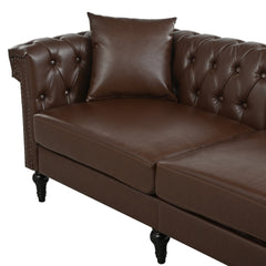 Sectional Sofa Couch for Living Room, L Shaped Reversible Modern Chesterfield Sofa with Rolled Arms and Nailhead, 5 Seat Tufted Couch for Small or Large Space(Dark Brown) PU Leather