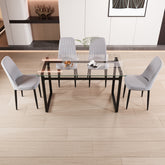 51" 4 person glass dining table set, kitchen set with black metal leg dining table and chairs, modern rectangular tempered glass tabletop and dining room thick cushioned PU dining chair