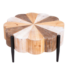 Rustic Manufactured Wood Flower - Shaped Coffee Table with Metal Legs, 31.7" Diameter Vintage Distressed Center Table for Living Room