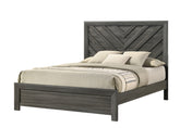 1pc Full Size Bed Rustic Gray Finish Wooden Bedroom Furniture Geometric Design Chevron Pattern