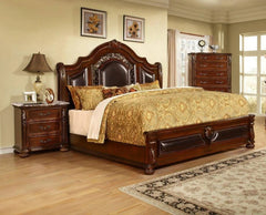 Formal Traditional Bedroom 3 Drawer Nightstand with Faux Marble Top, Solid Wood Bedside Table Hand Carved Storage Nightstand, Cherry