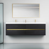 72" Wall-Mounted Bathroom Vanity with Sink, Floating Bathroom Storage Cabinet with Stone Resin Countertop and Soft Close Drawers, Fully Assembled Espresso Wood CM-24V15-72EW