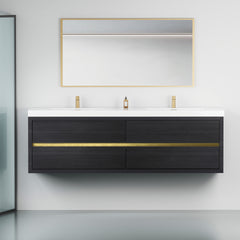 72" Wall-Mounted Bathroom Vanity with Sink, Floating Bathroom Storage Cabinet with Stone Resin Countertop and Soft Close Drawers, Fully Assembled Espresso Wood CM-24V15-72EW