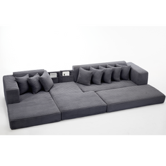 Oversize Cloud Couch, L-Shape Sofa, Convertible Floor Sleeper Sofa Bed, No Assembly ,Eight pillows,3-in-1,Side Pocket,(Left Facing Sofa),Corduroy,Dark Gray
