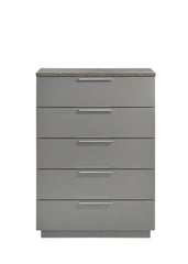 Elara Chest – Two-Tone High-Gloss Marble & Lacquer Finish with Spacious Drawers and Metal-Finished Legs- Gray same as B009P309300 (CA inventory)