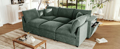 Modern Sectional Sofa Modular Sofa 93.7" U-shaped Sofa Couch Sofa Bed L-shaped Sofa with a Movable Ottoman, Storage Armrests and USB Ports, Green