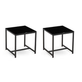 2 Pieces Black Glass Night Stand,MDF SideTable, Small Tea Table, Sofa Table with Metal Leg