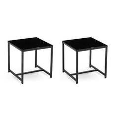 2 Pieces Black Glass Night Stand,MDF SideTable, Small Tea Table, Sofa Table with Metal Leg