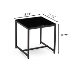 2 Pieces Black Glass Night Stand,MDF SideTable, Small Tea Table, Sofa Table with Metal Leg