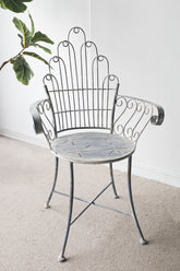 23x22x38" Distressed Silver Finish Iron Accent Chair, French Country Armchair, Outdoor Garden Seating