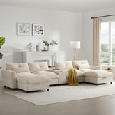 136'' Modular Sectional Sofa with Console, Cup Holder, USB Charger, Movable Storage Ottoman, Pull-line&Tufted Design, U-Shaped Oversized Chenille Sofa for Living Room&Apartment,2 Colors
