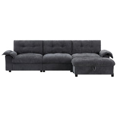 104*60" Sectional Sofa, L-Shape with Multifunctional Armrest, Dual-Port Charging, Cup Holder, Side Storage Pockets, Movable Storage Ottoman, Unique Tufted Design, Soft Cushion, Chenille,3colors
