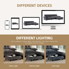 104*60" Sectional Sofa, L-Shape with Multifunctional Armrest, Dual-Port Charging, Cup Holder, Side Storage Pockets, Movable Storage Ottoman, Unique Tufted Design, Soft Cushion, Chenille,3colors