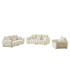 1 Seater + 3 Seater + 3 Seater, Combo Sofa Modern Living Room Sofa, Teddy Sofa, Wooden Frame, 7 Cushions, Apartment Sofa Furniture