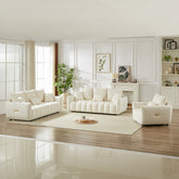1 Seater + 3 Seater + 3 Seater, Combo Sofa Modern Living Room Sofa, Teddy Sofa, Wooden Frame, 7 Cushions, Apartment Sofa Furniture