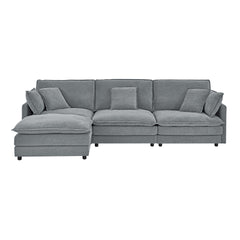 Modern Home Living Room L-Shaped Sectional Sofa Couches with Ottoman, Convertible Oversized 4 Seater Couch Towel Fabric, Grey