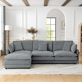 Modern Home Living Room L-Shaped Sectional Sofa Couches with Ottoman, Convertible Oversized 4 Seater Couch Towel Fabric, Grey