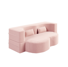 Modern Floor Sofa with 2 Pillows,Convertible Plush Corduroy Foam-Filled Sleeper Sofa Bed,15" Full Size Folding Mattress for Living Room,Guest Bed,no assembly required,Baby Pink