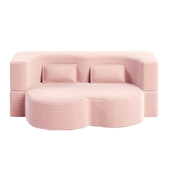 Modern Floor Sofa with 2 Pillows,Convertible Plush Corduroy Foam-Filled Sleeper Sofa Bed,15" Full Size Folding Mattress for Living Room,Guest Bed,no assembly required,Baby Pink