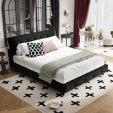Queen Size Bed Frame,Tufted Headboard with Extra-Large Ultra-Soft Cloud Pillow Design,Chenille Platform Bed with Metal and Wooden Slats Double Support,Solid and Stable,Noise-Free,Black