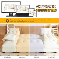 104.7" U-Shaped Sleeper Sofa with Pull Out Bed,2 in 1 Convertible Couch Bed with Removable Armrests & USB Ports,Oversized Sectional Modular with Chaise Lounge for Living Room//Apartment,Beige/white