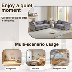 3-Seater + 2-Seater Combination Sofa Chesterfield Classic Rolled Arm Velvet Modern Combination Sofa Suitable for Apartment Living Rooms, Family Living Rooms, and Offices.Grey