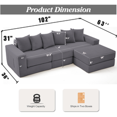 10-in-1 Convertible Sofa Sectional ,Corner Couch , Convertible Floor Sleeper Sofa,Corduroy,Side Pocket,No Assembly,DIY,L Shaped Modular Sofa,6 Pillows,Dark Gray