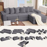 10-in-1 Convertible Sofa Sectional ,Corner Couch , Convertible Floor Sleeper Sofa,Corduroy,Side Pocket,No Assembly,DIY,L Shaped Modular Sofa,6 Pillows,Dark Gray