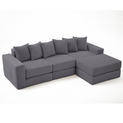 10-in-1 Convertible Sofa Sectional ,Corner Couch , Convertible Floor Sleeper Sofa,Corduroy,Side Pocket,No Assembly,DIY,L Shaped Modular Sofa,6 Pillows,Dark Gray