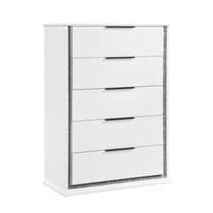 Contemporary Glam White Finish Chest with Storage Drawers LED Light 8-Colors Bedroom Furniture 1pc Vertical Dresser