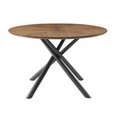 53.14'' Round MDF Coffee Table End Table Short Leisure Tea Table Cross Legs Metal Base, Easy to Assemble,Walnut.