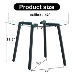 Modern simple style round transparent tempered glass table, tempered glass table top, black metal legs, suitable for kitchen, dining room and living room, 42 "*42" *29.5 "1123r