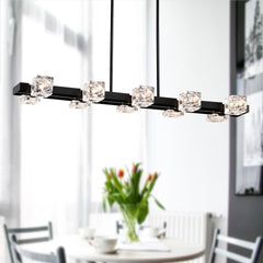 Rectangle Chandelier for Dining Room, 10-Light Black Farmhouse Linear Pendant Light Fixture, Modern Crystal Hanging Lighting Chandelier for Lobby, Kitchen, Bedroom, Living Room, Conference Room, Home