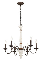 Retro white and Rust Color Chandelier With Light Fixture 6 Light (E12 NO include Bulb) Pendant Light Fixtures for Dining Room, Lobby, Kitchen, Bedroom, Living Room, Conference Room, Home Office