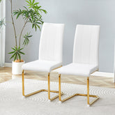 2-Pack White PU Upholstered Dining Chairs - Modern High-Back Side Chairs with Luxury Gold-Plated Iron Tube Legs for Dining Room, Kitchen & Living Room