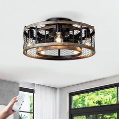 20'' Cage Ceiling Fan With Remote Control ,Quiet Motor Fan Light ,, Indoor Iron Chandelier Ceiling Fan For Bedroom, Living room, Dinning Room, Kids Room--Matte Black (bulbs not included.)