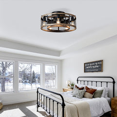 20'' Cage Ceiling Fan With Remote Control ,Quiet Motor Fan Light ,, Indoor Iron Chandelier Ceiling Fan For Bedroom, Living room, Dinning Room, Kids Room--Matte Black (bulbs not included.)