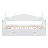 Wooden Twin Size Daybed with Twin Size Trundle, Extendable Daybed with Two Storage Drawers,White(Expected Arrival Time:9.12)