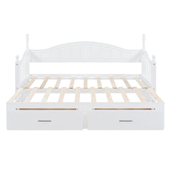 Wooden Twin Size Daybed with Twin Size Trundle, Extendable Daybed with Two Storage Drawers,White(Expected Arrival Time:9.12)