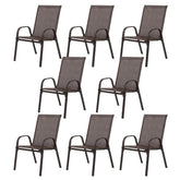 8 Piece Patio Chairs, Outdoor Camping Chairs with Breathable Textilene Fabric, Set of 2 Garden Chairs with Armrest High Backrest for Garden Patio Pool Beach Yard Space Saving ( Brown)