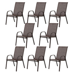 8 Piece Patio Chairs, Outdoor Camping Chairs with Breathable Textilene Fabric, Set of 2 Garden Chairs with Armrest High Backrest for Garden Patio Pool Beach Yard Space Saving ( Brown)